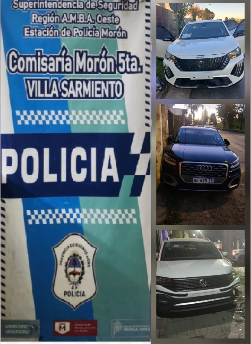 Los tres autos robados durante el raid