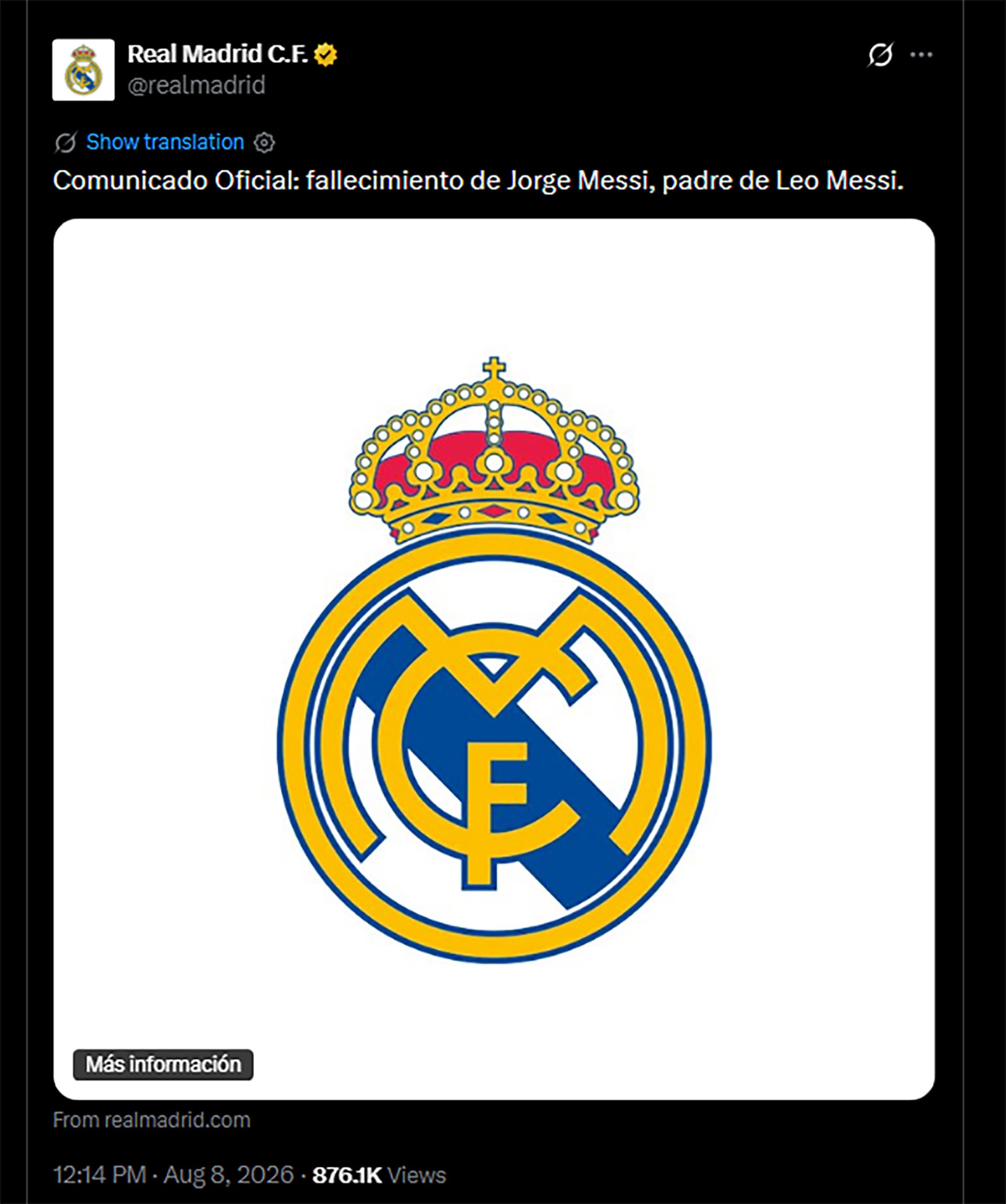 Mensajes por el fallecimiento de Jorge Messi