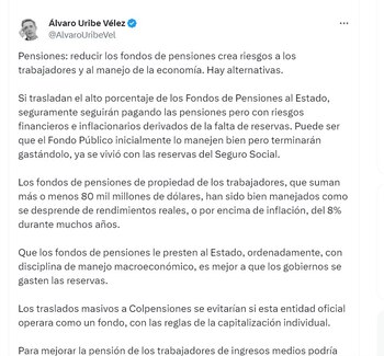 Álvaro Uribe propone que