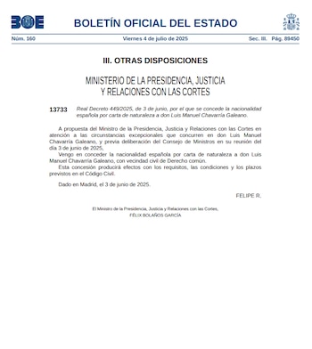 La nacionalidad española de Luis Galeano fue concedida por carta de naturaleza mediante el Real Decreto 449/2025 y publicada en el BOE en julio de 2025./ (Reporteros sin Fronteras España)