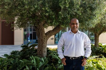 Sanjay Shah, chief executive officer of Elysium Global Ltd., poses for a photograph at The Pointe on the Palm Jumeriah in Dubai, United Arab Emirates, on Tuesday, Sept. 29, 2020. Shah charted a spectacular rise from trading-floor obscurity to amassing as much as $700 million and a property portfolio that stretched from Regents Park in his native London to Dubai.