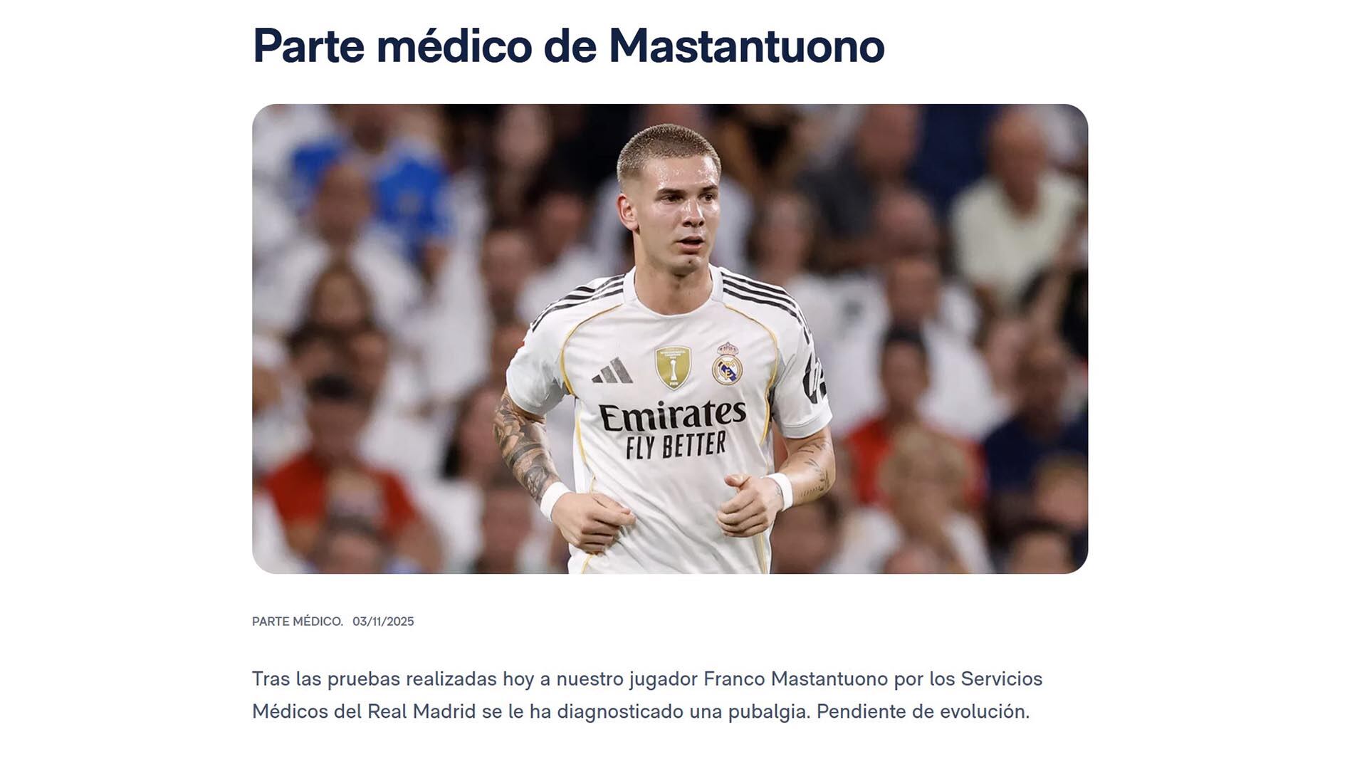 Parte médico de Mastantuono