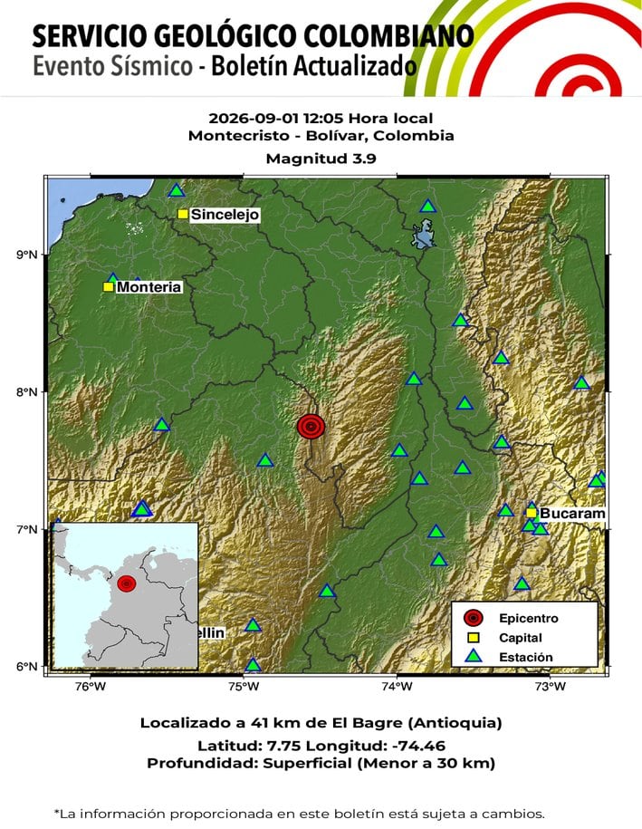 A las 12:05 a. m. se presentó un nuevo temblor en Colombia - crédito SGC