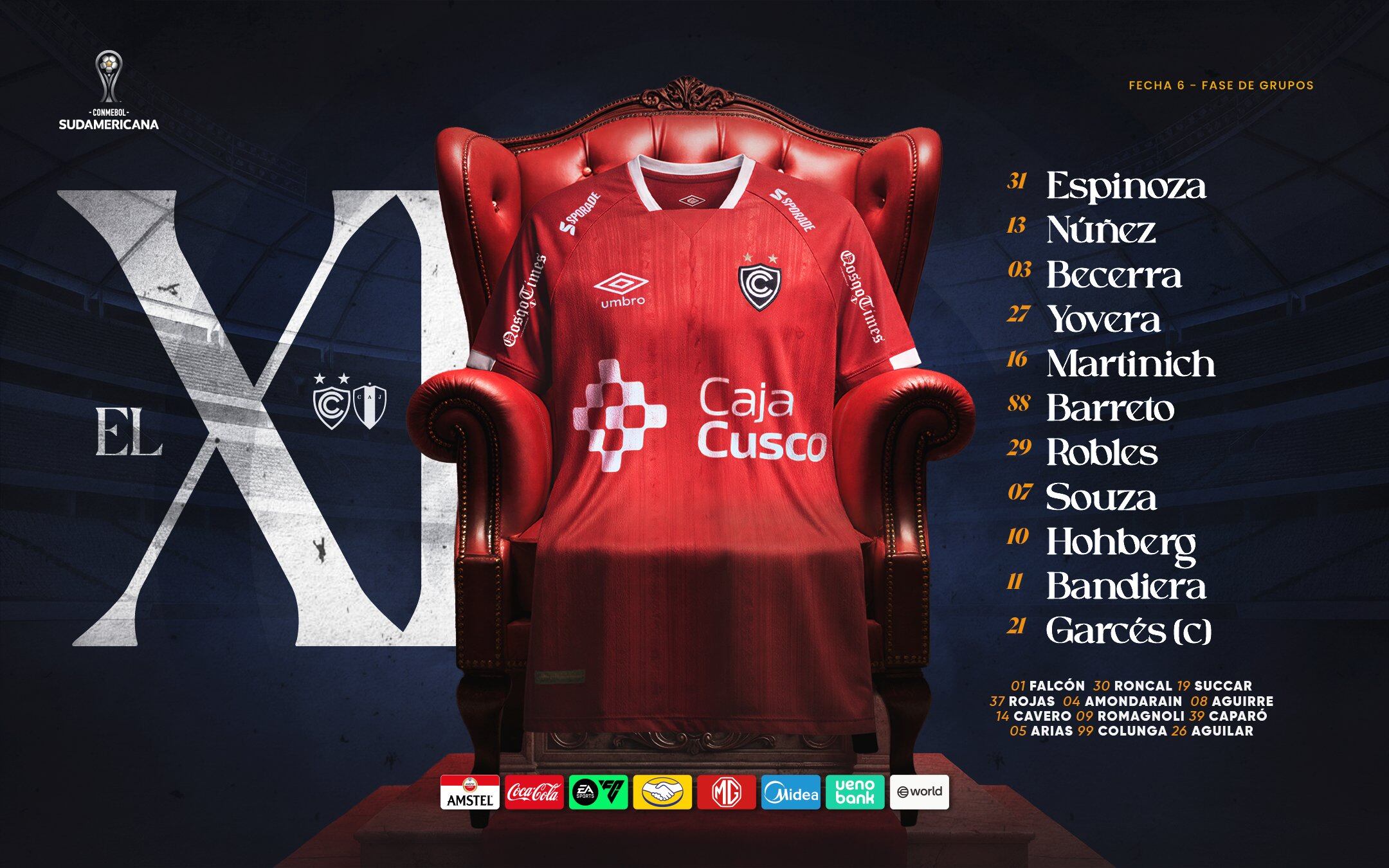 Once de Cienciano para el duelo con Juventud por Copa Sudamericana 2026 - Crédito: X.