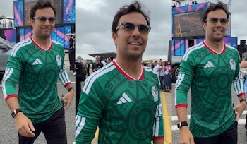 Sergio “Checo” Pérez mostró su apoyo a la Selección Mexicana en Silverstone al portar la camiseta del Tri antes del duelo mundialista contra Inglaterra
