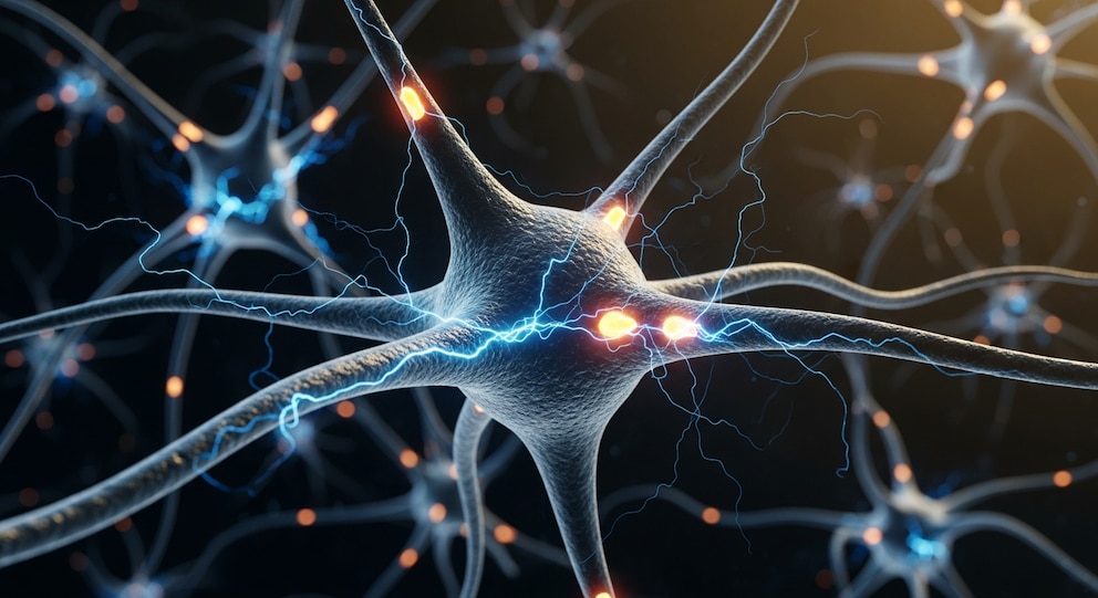 Ilustración de neuronas utilizada para representar fallos en mecanismos de limpieza celular asociados con la ELA.
