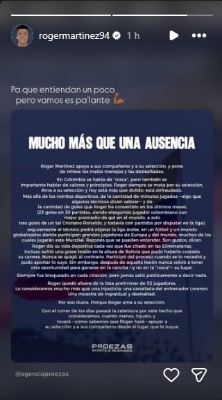 El propio Roger Martínez compartió el comunicado difundido por la agencia que lo representa - crédito @rogermartinez94/Instagram