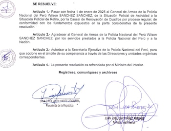 Wilson Sánchez fue pasado al retiro por Dina Boluarte.