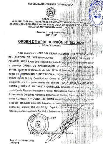 La orden de detención fue