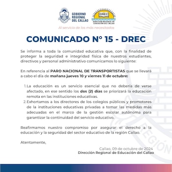 DRE Callao anuncia clases virtuales