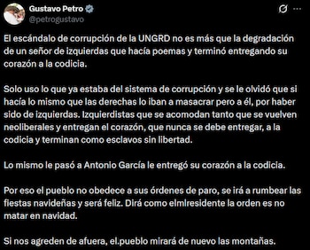 En su trino, Petro afirmó