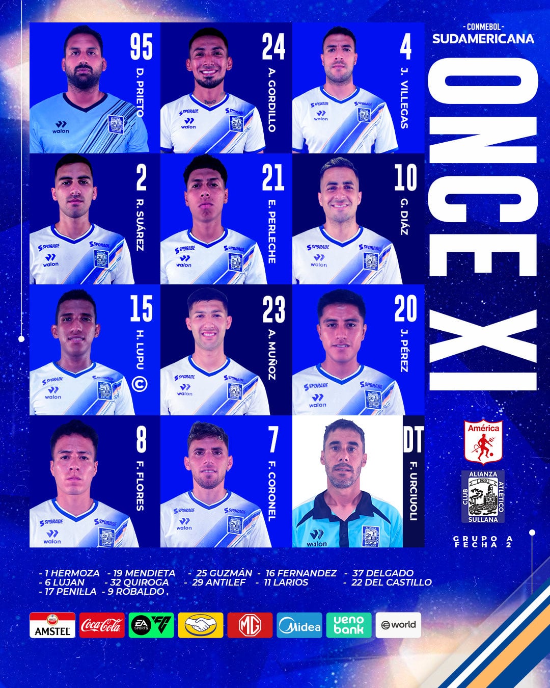 Titulares de Alianza Atlético en su visita al América de Cali por la Copa Sudamericana 2026 - crédito @alianzasullana_/X