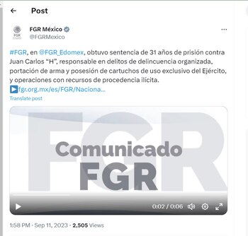 Parte del mensaje de las