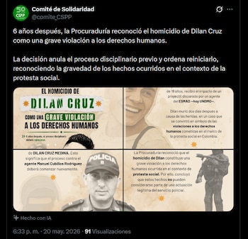 El homicidio de Dilan Cruz en el estallido social es calificado como grave violación a los derechos humanos por la Procuraduría - crédito X