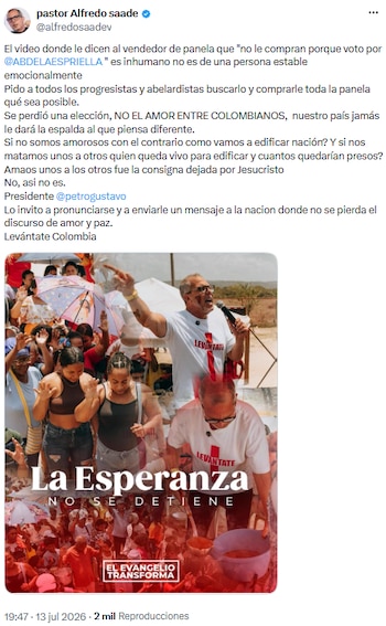 Alfredo Saade llamó a la solidaridad tras rechazo a comerciante por su voto en Colombia - crédito @alfredosaadev/X