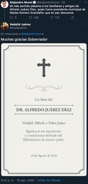 Tuit del gobernador Alejandro Murat