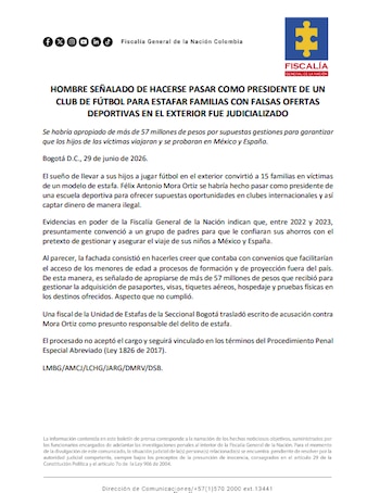 Fiscalía General de la Nación - crédito Fiscalía General de la Nación