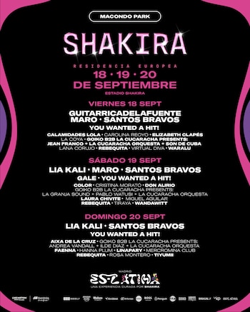 Programa de Es Latina para el primer fin de semana de la residencia de Shakira en Madrid. (Instagram)