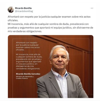 Ricardo Bonilla, ministro de Hacienda,