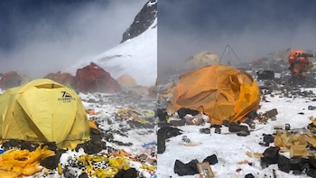 Un video exhibe la acumulación de residuos en el Campamento IV del Everest