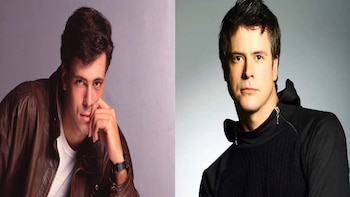 Retrato doble de un hombre. A la izquierda, viste chaqueta de cuero marrón y camiseta blanca. A la derecha, viste suéter negro con cierre. Fondo gris liso