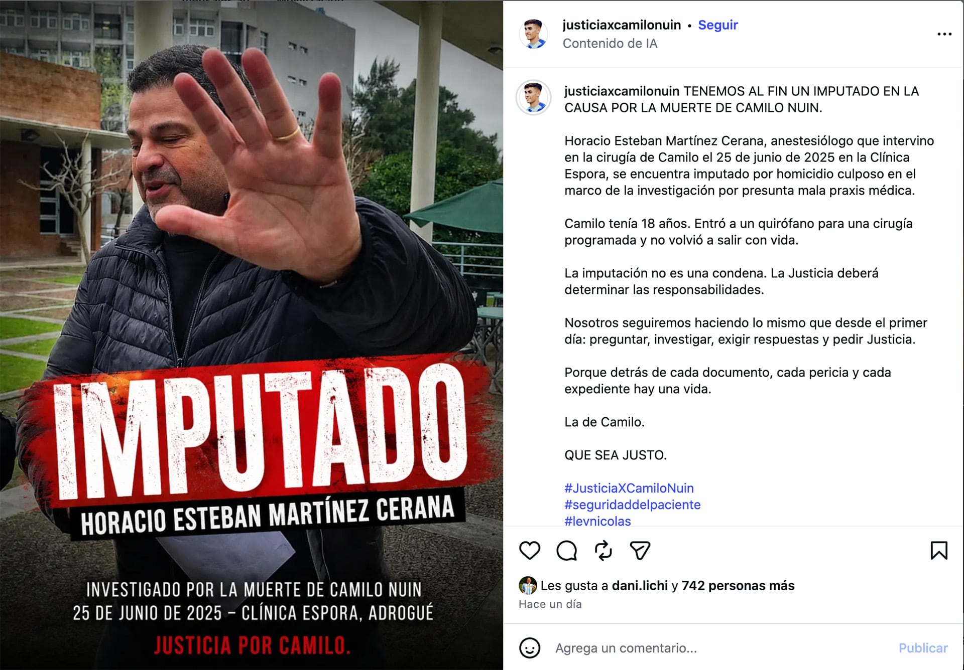 La Justicia imputó al anestesista Horacio Esteban Martínez Cerana por la muerte del futbolista Camilo Nuin durante una cirugía en Adrogué
