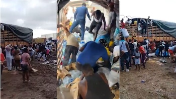 Saqueo a camión en Buenaventura - crédito @VickyDavilaH / X