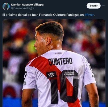Juan Fernando Quintero vestirá la