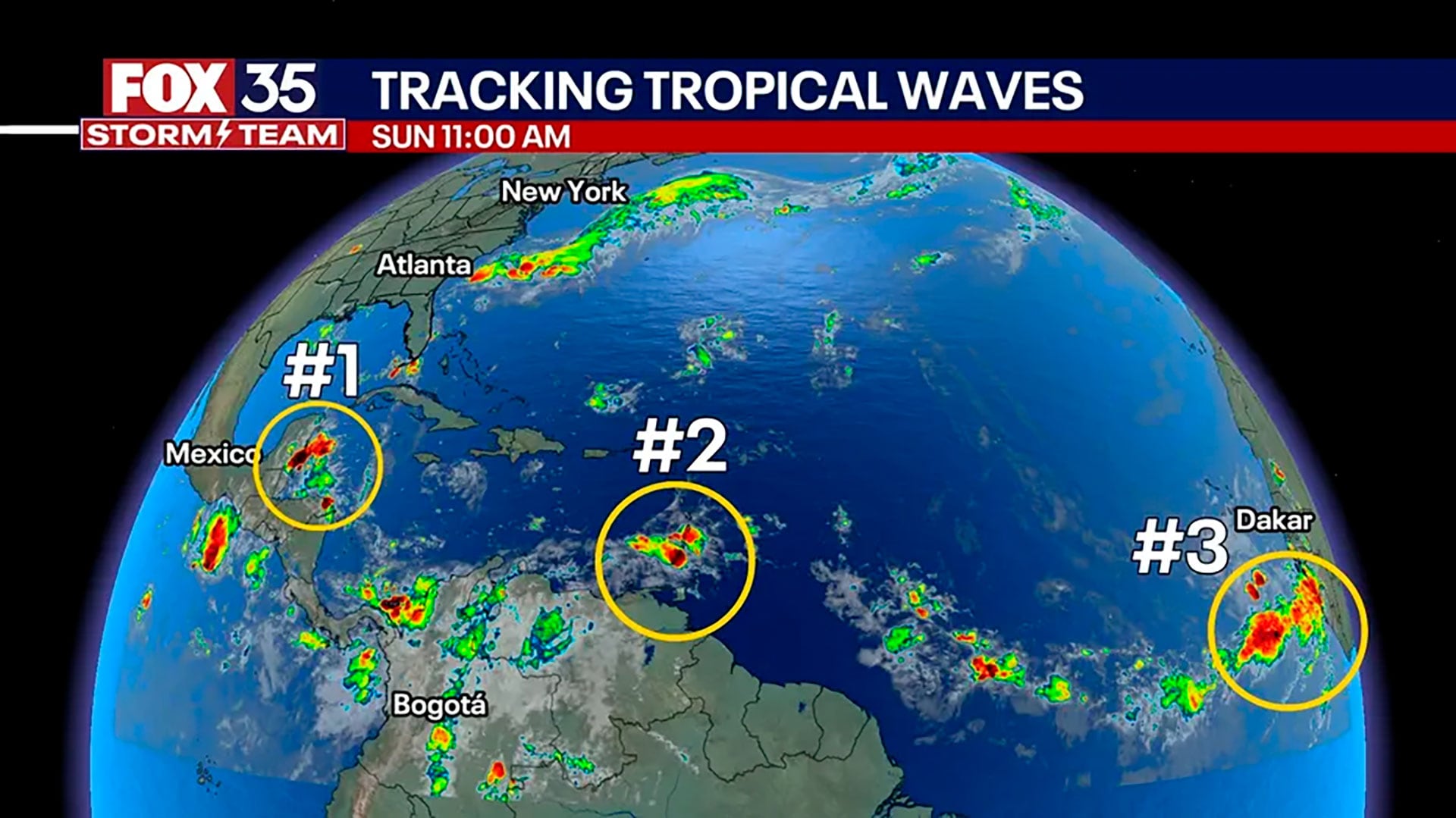 Tres ondas tropicales en el océano Atlántico