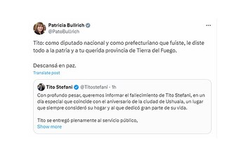 La reacción de Patricia Bullrich, al saber del fallecimiento de Stefani