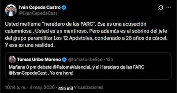 El senador respondió a Tomás Uribe rechazando señalamientos en su contra, sin confirmar su participación en el debate - crédito Iván Cepeda/X