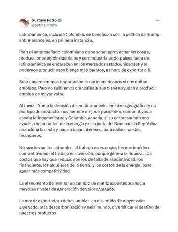 Trino de Petro a favor