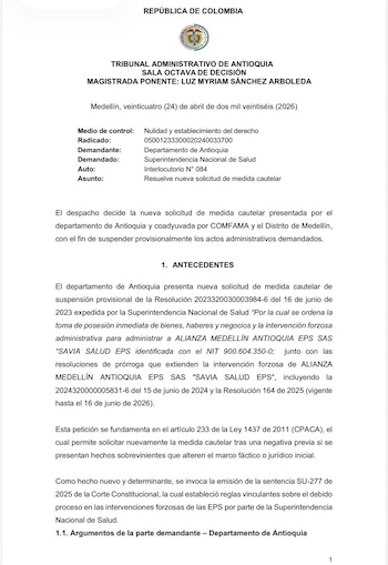 El caso hace parte de un proceso de nulidad y restablecimiento del derecho que cuestiona la legalidad de las decisiones de la Superintendencia de Salud - crédito @FicoGutierrez/X
