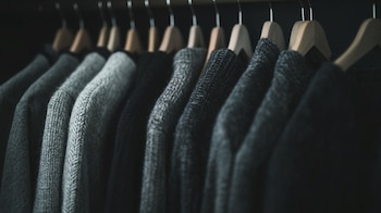 Ropa en tonos neutros, organización de armario, moda sobria, combinación gris y negro, estilo clásico y minimalista. – (Imagen Ilustrativa Infobae)