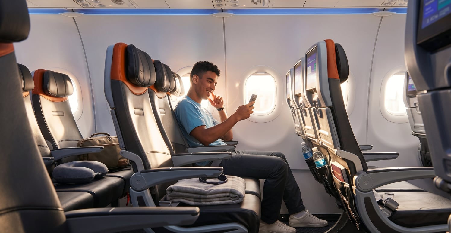 JetBlue fue identificada como la aerolínea de Estados Unidos con más espacio en clase económica para 2026 y quedó segunda en el ranking mundial (JetBlue)