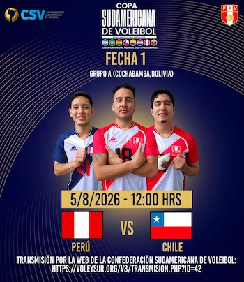 Perú debutará hoy, miércoles 5 de agosto, ante Chile por la Copa Sudamericana de vóley masculino 2026.