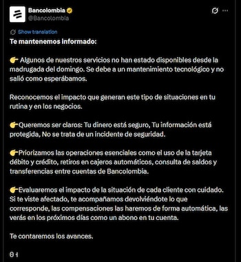 Bancolombia evalúa individualmente el impacto