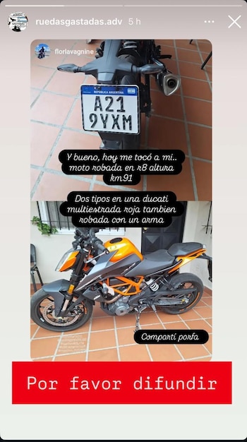 Recorrían la ruta en sus motos de alta gama y fueron asaltados por dos motochorros armados