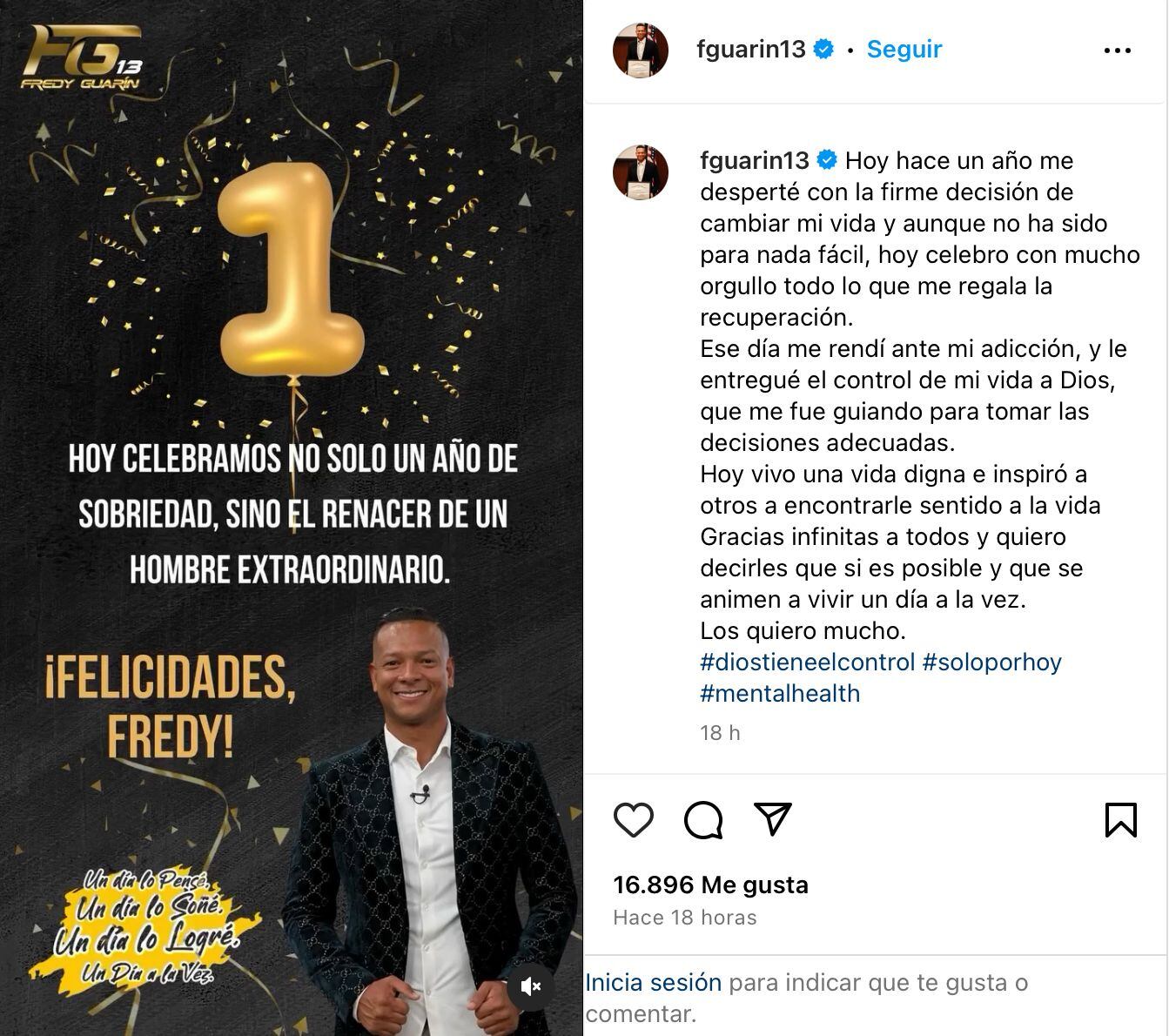 Fredy Guarín compartió en sus redes sociales un mensaje en el que celebra un año de recuperación tras su proceso contra el alcoholismo - crédito @fguarin13/Instagram