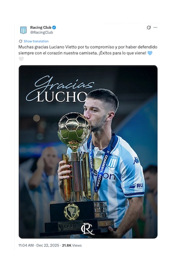 El posteo de Racing en