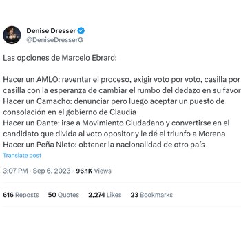Denise Dresser destaca que Ebrard podría mudarse a Movimiento Ciudadano