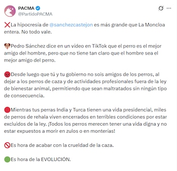 PACMA critica al presidente del