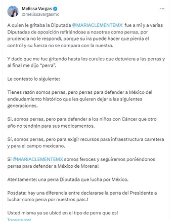 (Red social X @melissavargasmx)