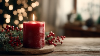 La veladora roja encendida durante