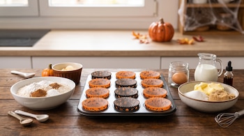 Reúne los ingredientes para preparar unos cupcakes de Halloween suaves, aromáticos y llenos de color - crédito VisualesIA Infobae
