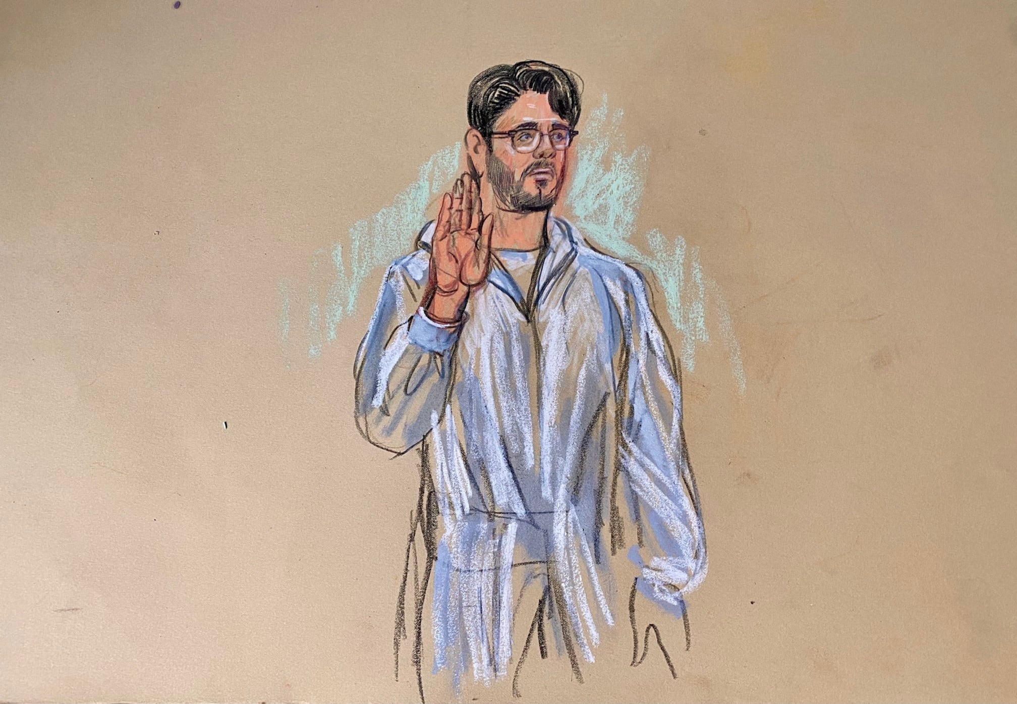 El autor del tiroteo, Elías Rodríguez, de 30 años, aparece en el Tribunal de Distrito de EE. UU., donde fue acusado de dos cargos de asesinato en primer grado por el tiroteo ocurrido cerca del Museo Judío Capital, en Washington, D.C., EE. UU., el 22 de mayo de 2025 (REUTERS)