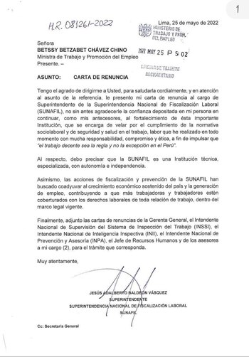Carta de renuncia del titular