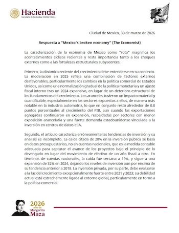 Comunicado de Secretaría de Hacienda