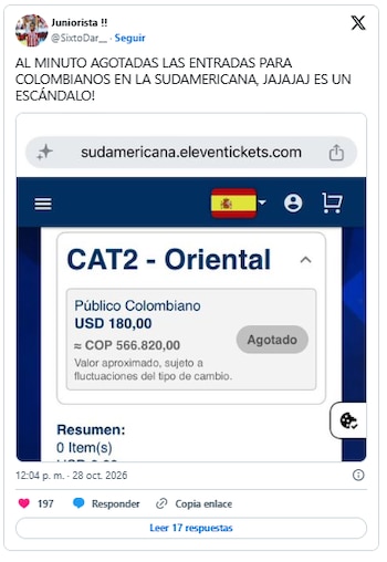 Otra de las denuncias en torno a la finalización de la primera etapa de la venta de boletería - crédito Juniorista/X