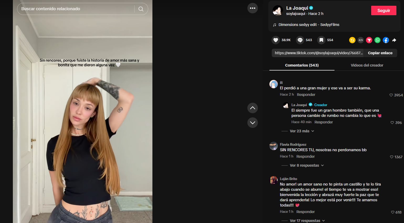 La Joaqui le respondió a una fanática que criticó a Luck Ra por dejarla